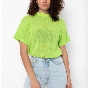 NWOT Los Angeles Apparel cotton mock neck fishnet tee